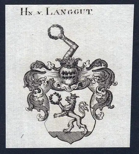 Hn. v. Langgut - Langgut Langguth Wappen Adel coat of arms Kupferstich  heraldry Heraldik