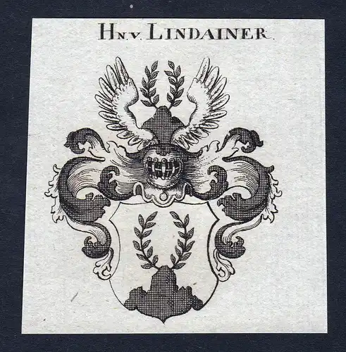 Hn. v. Lindainer - Lindainer Lindeiner Wappen Adel coat of arms Kupferstich  heraldry Heraldik