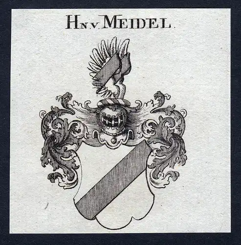 Hn. v. Meidel - Meidel Meidl Wappen Adel coat of arms Kupferstich  heraldry Heraldik