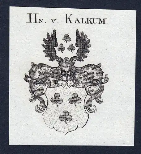 Hn. v. Kalkum - Kalkum Kalckum Wappen Adel coat of arms Kupferstich  heraldry Heraldik