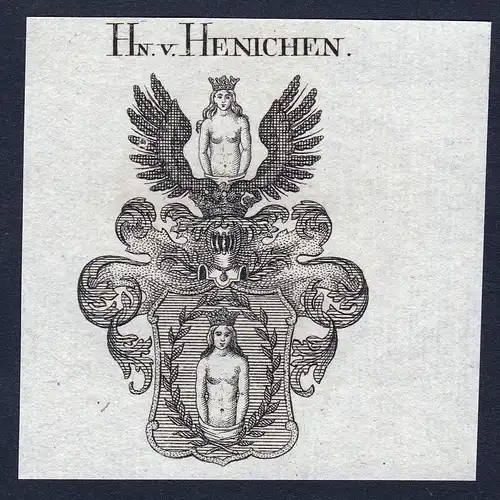 Hn. v. Henichen - Henichen Hänichen Wappen Adel coat of arms Kupferstich  heraldry Heraldik