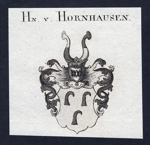 Hn. v. Hornhausen - Hornhausen Wappen Adel coat of arms Kupferstich  heraldry Heraldik