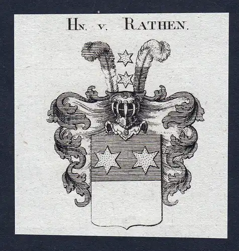 Hn. v. Rathen - Rathen Wappen Adel coat of arms Kupferstich  heraldry Heraldik