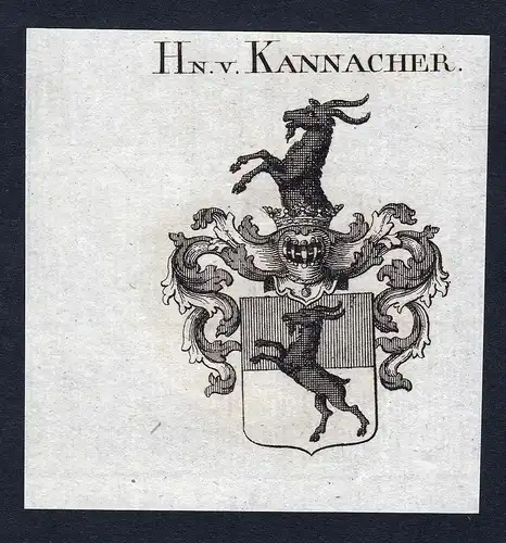 Hn. v. Kannacher - Kannacher Wappen Adel coat of arms Kupferstich  heraldry Heraldik