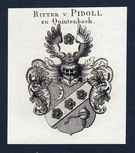 Ritter v. Pidoll zu Quintenbach - Pidoll zu Quintenbach Wappen Adel coat of arms Kupferstich  heraldry Heraldi