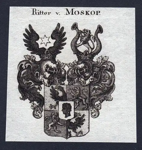 Ritter v. Moskop - Moskop Wappen Adel coat of arms Kupferstich  heraldry Heraldik