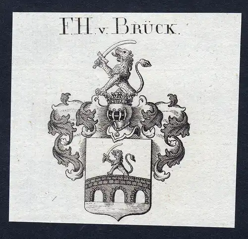 F.H. v. Brück - Brück Brueck Wappen Adel coat of arms Kupferstich  heraldry Heraldik