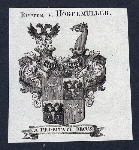 Ritter v. Högelmüller - Högelmüller Hoegelmueller Wappen Adel coat of arms Kupferstich  heraldry Heraldik