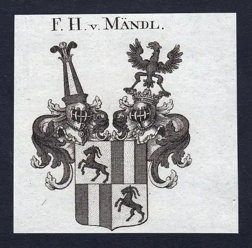 F.H. v. Mändl - Mändl Maendl Wappen Adel coat of arms Kupferstich  heraldry Heraldik