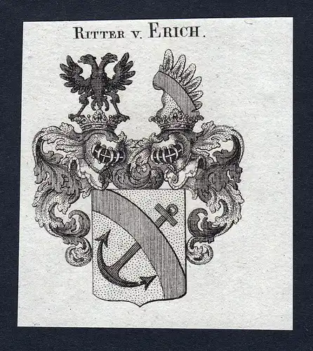 Ritter v. Erich - Erich Wappen Adel coat of arms Kupferstich  heraldry Heraldik