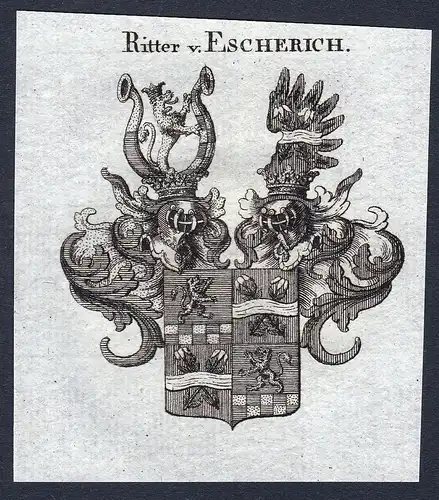 Ritter v. Escherich - Escherich Wappen Adel coat of arms Kupferstich  heraldry Heraldik