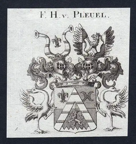 F.H. v. Pleuel - Pleuel Wappen Adel coat of arms Kupferstich  heraldry Heraldik