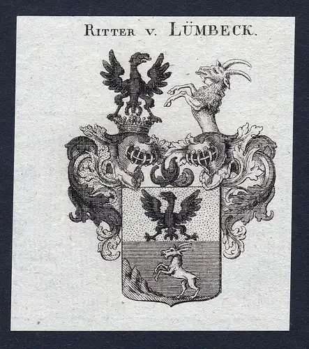 Ritter v. Lümbeck - Lümbeck Luembeck Wappen Adel coat of arms Kupferstich  heraldry Heraldik