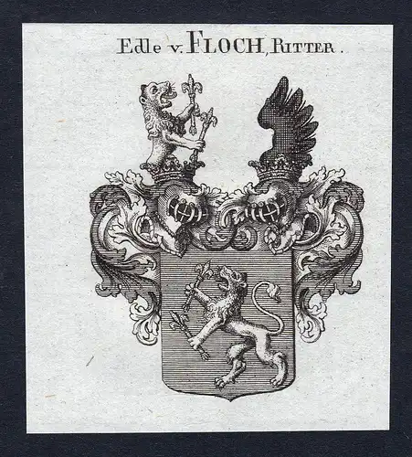Edle v. Floch, Ritter - Floch Wappen Adel coat of arms Kupferstich  heraldry Heraldik