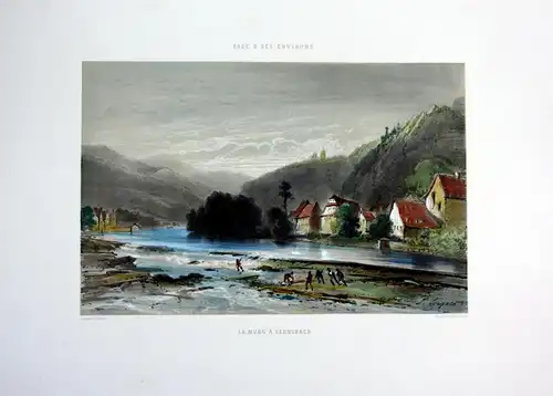 La Murg a Gernsbach - Gernsbach Murgtal Murg Ansicht Lithographie litho