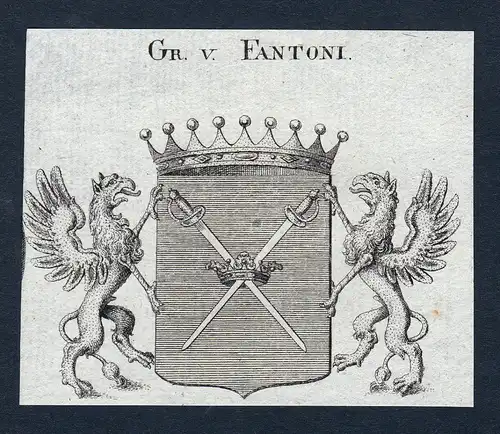 Gr. v. Fantoni - Fantoni Wappen Adel coat of arms Kupferstich  heraldry Heraldik