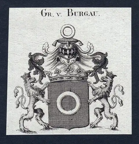 Gr. v. Burgau - Burgau Wappen Adel coat of arms Kupferstich  heraldry Heraldik