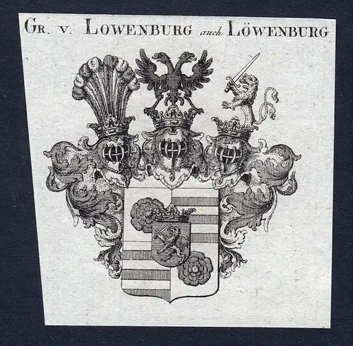 Gr. v. Lowenburg auch Löwenburg - Löwenburg Loewenburg Lowenburg Wappen Adel coat of arms Kupferstich  heral