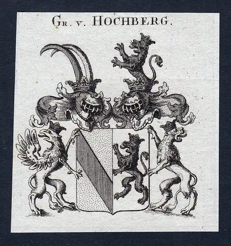 Gr. v. Hochberg - Hochberg Wappen Adel coat of arms Kupferstich  heraldry Heraldik