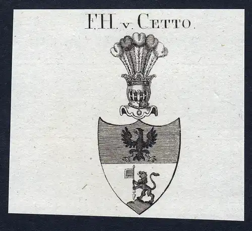 F.H. v. Cetto - Cetto Wappen Adel coat of arms Kupferstich  heraldry Heraldik