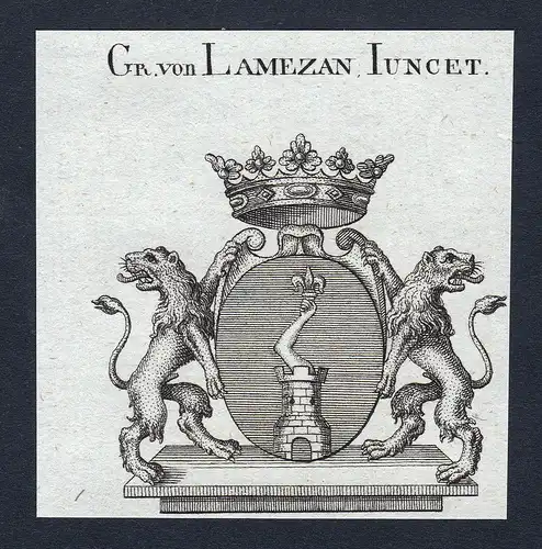Gr. von Lamezan Iuncet - Lamezan-Juncet Wappen Adel coat of arms Kupferstich  heraldry Heraldik