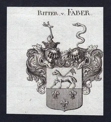 Ritter v. Faber - Faber Wappen Adel coat of arms Kupferstich  heraldry Heraldik