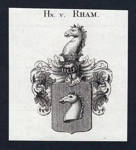 Hn. von Rham - Rham Wappen Adel coat of arms Kupferstich  heraldry Heraldik