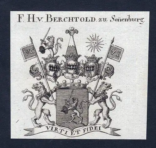 F.H. v. Berchtold zu Sonenburg - Berchtold von Sonnenburg Wappen Adel coat of arms Kupferstich  heraldry Heral