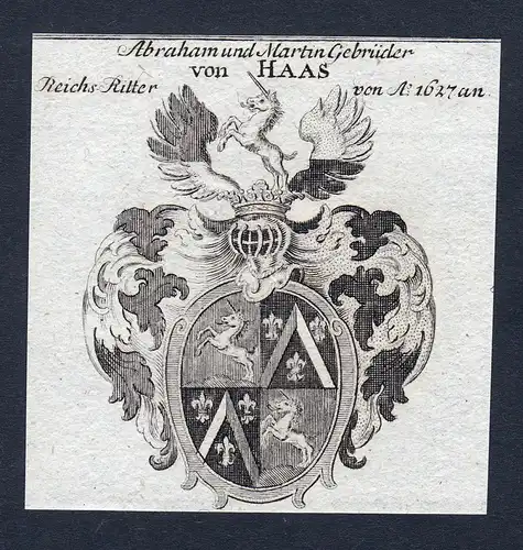 Abraham und Martin Gebrüder von Haas - Haas Wappen Adel coat of arms Kupferstich  heraldry Heraldik