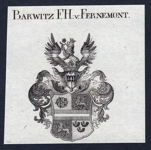Barwitz F.H. v. Fernemont - Barwitz Fernemont Wappen Adel coat of arms Kupferstich  heraldry Heraldik