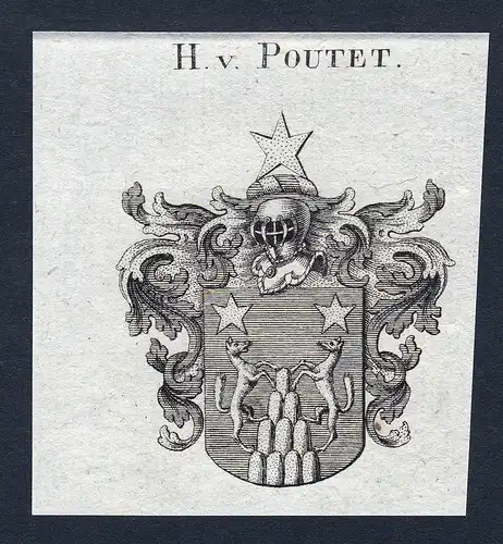 H. v. Poutet - Poutet Wappen Adel coat of arms Kupferstich  heraldry Heraldik
