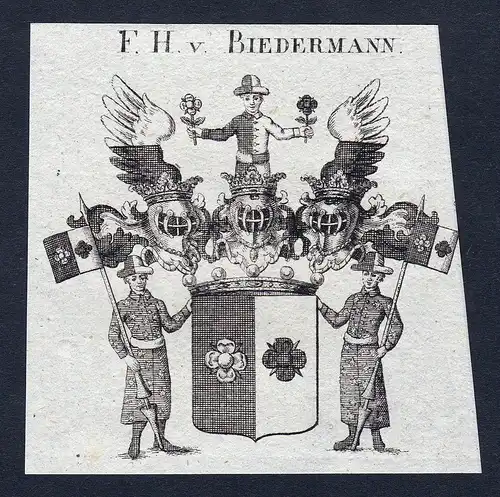 F.H. v. Biedermann - Biedermann Wappen Adel coat of arms Kupferstich  heraldry Heraldik