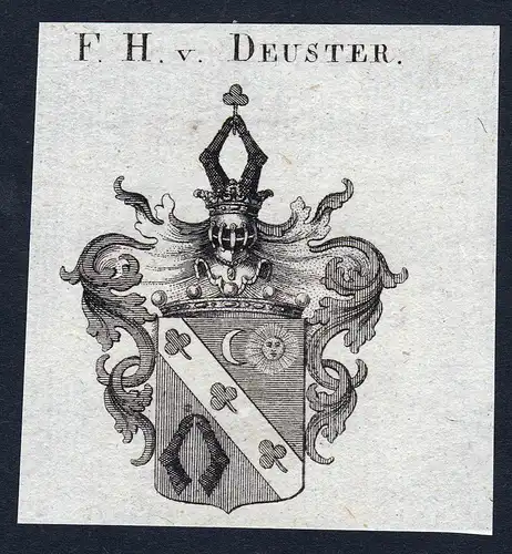 F.H. v. Deuster - Deuster Wappen Adel coat of arms Kupferstich  heraldry Heraldik