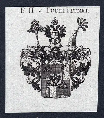 F.H. v. Puchleitner - Puchleitner Wappen Adel coat of arms Kupferstich  heraldry Heraldik