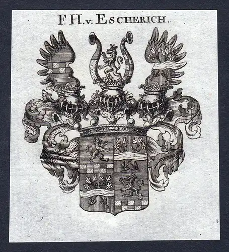 F.H. v. Escherich - Escherich Wappen Adel coat of arms Kupferstich  heraldry Heraldik