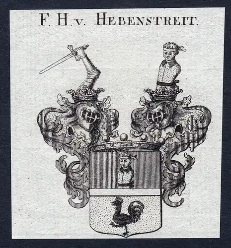 F.H. v. Hebenstreit - Hebenstreit Wappen Adel coat of arms Kupferstich  heraldry Heraldik