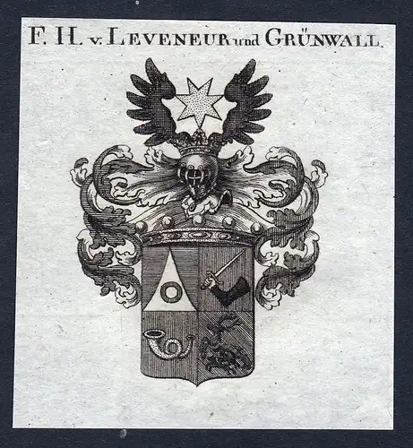 F.H. v. Leveneur und Grünwall - Leveneur von Grünwall Gruenwall Wappen Adel coat of arms Kupferstich  herald