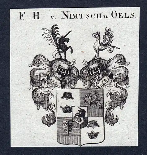 F.H. v. Nimtsch u. Oels - Nimtsch Nimptsch von Oels Wappen Adel coat of arms Kupferstich  heraldry Heraldik