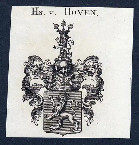 Hn. v. Hoven - Hoven Wappen Adel coat of arms Kupferstich  heraldry Heraldik