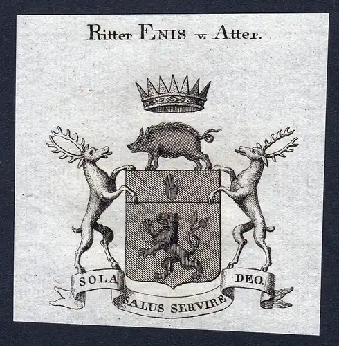 Ritter Enis v. Atter - Enis von Atter Wappen Adel coat of arms Kupferstich  heraldry Heraldik