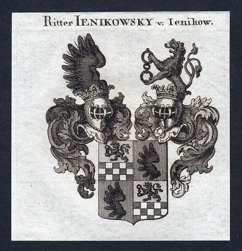 Ritter Ienikowsky v. Ienikow - Jenikowsky von Jenikow Wappen Adel coat of arms Kupferstich  heraldry Heraldik
