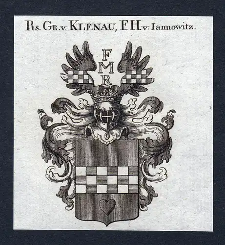 Rs. Gr. v. Klenau, F.H. v. Iannowitz - Klenau Janowitz Jannowitz Wappen Adel coat of arms Kupferstich  heraldr