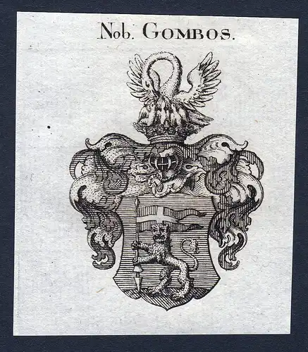 Nob. Gombos - Gombos Wappen Adel coat of arms Kupferstich  heraldry Heraldik