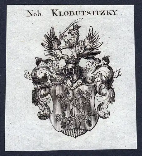 Nob. Klobutsitzky - Klobutsitzky Wappen Adel coat of arms Kupferstich  heraldry Heraldik