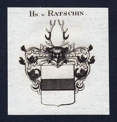 Hn. v. Ratschin - Ratschin Wappen Adel coat of arms Kupferstich heraldry Heraldik