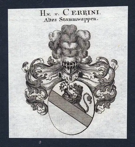 Hn. v. Cerrini - Cerrini Wappen Adel coat of arms Kupferstich  heraldry Heraldik