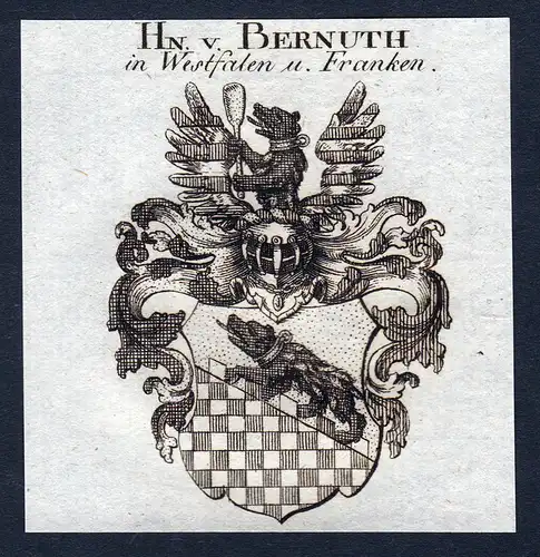 Hn. v. Bernuth in Westfalen u. Franken - Bernuth Westfalen Franken Wappen Adel coat of arms Kupferstich  heral