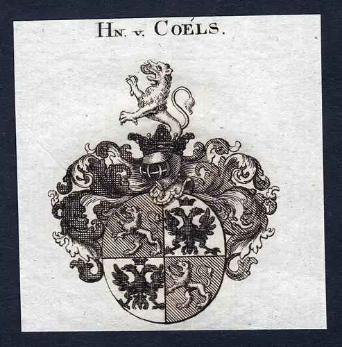 Hn. v. Coels - Coels Wappen Adel coat of arms Kupferstich  heraldry Heraldik
