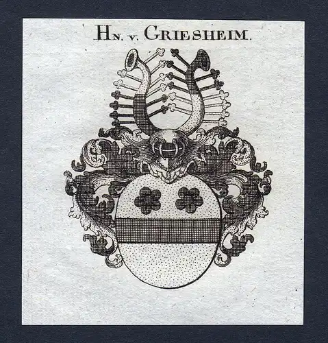 Hn. v. Griesheim - Griesheim Grießheim Grisheim Wappen Adel coat of arms Kupferstich  heraldry Heraldik