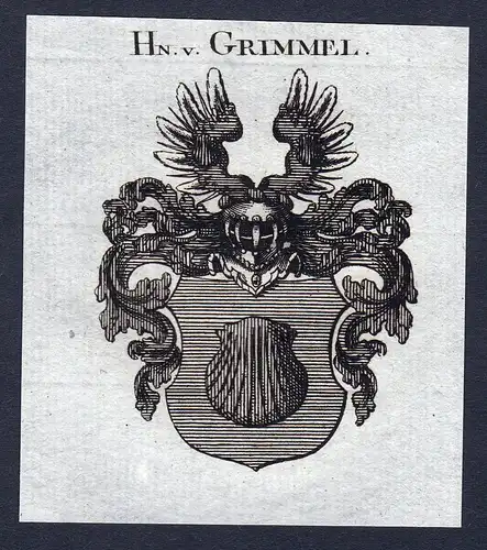 Hn. v. Grimmel - Grimmel Wappen Adel coat of arms Kupferstich  heraldry Heraldik